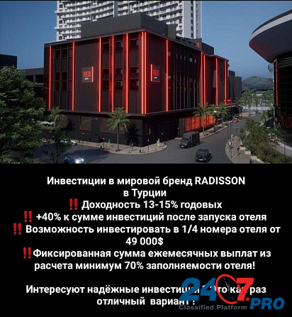 Новинка! Radisson Red предлагает инвестировать аренду номеров своего отеля! Минимальный порог входа в дело Sankt-Peterburg - photo 1