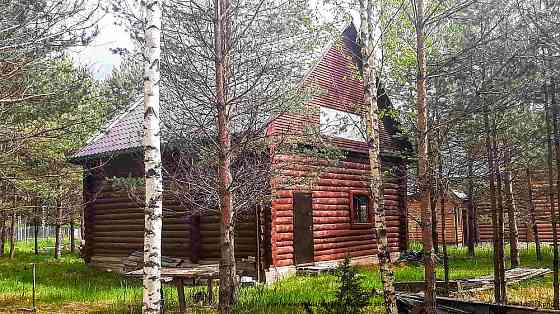 Дом из бревна в сказочном хвойном лесу у живописного озера Псков