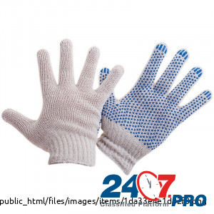 Хозяйственные перчатки х/б белые, ПВХ, синяя точка Moscow - photo 1
