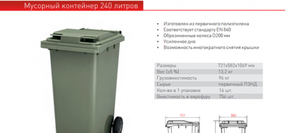 Бак для мусора 240л Tula