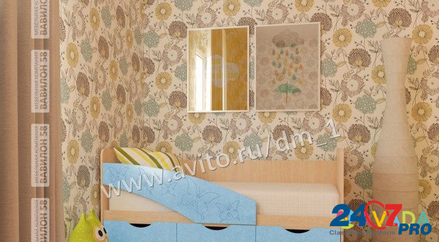 Детская кровать Бабочки цвет: Голубой металлик Воронеж - изображение 1