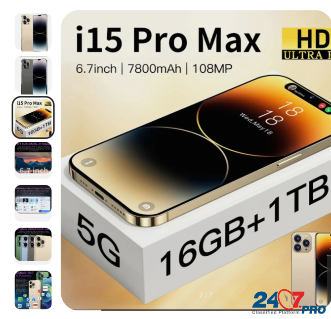 Совершенно новый смартфон i15 Pro Max, безрамочный дисплей 6, 7 дюйма, идентификация по лицу, 16 ГБ Tula - photo 3
