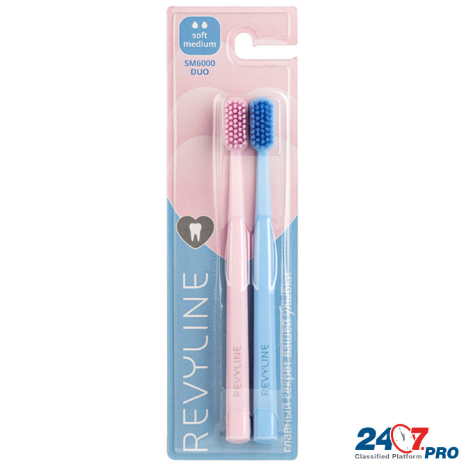 Зубные щетки Revyline SM6000 DUO (розовая и голубая) + зубная паста Грозный - изображение 1