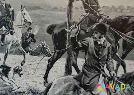 Старинная гравюра 1892 г. охота лошадь антиквариат Kaliningrad