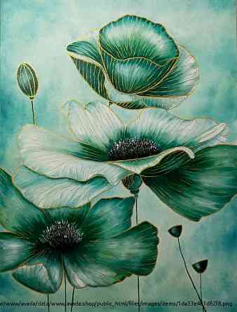 Картина диптих маслом "Изумрудные цветы " 120х80 Rivne