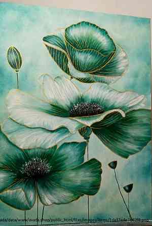 Картина диптих маслом "Изумрудные цветы " 120х80 Rivne