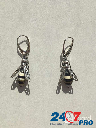Серьги пчела бижутерия украшение металл под золото камни натуральные сережки женские мода стиль топ Москва - изображение 1