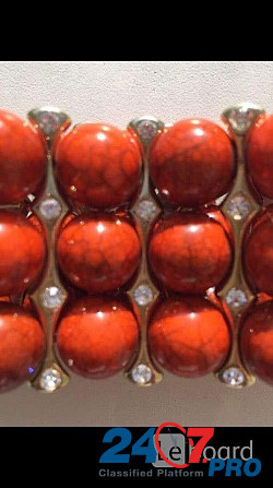 Браслет новый бижутерия оранжевый натуральный камни стразы сваровски swarovski кристаллы металл под Москва - изображение 3